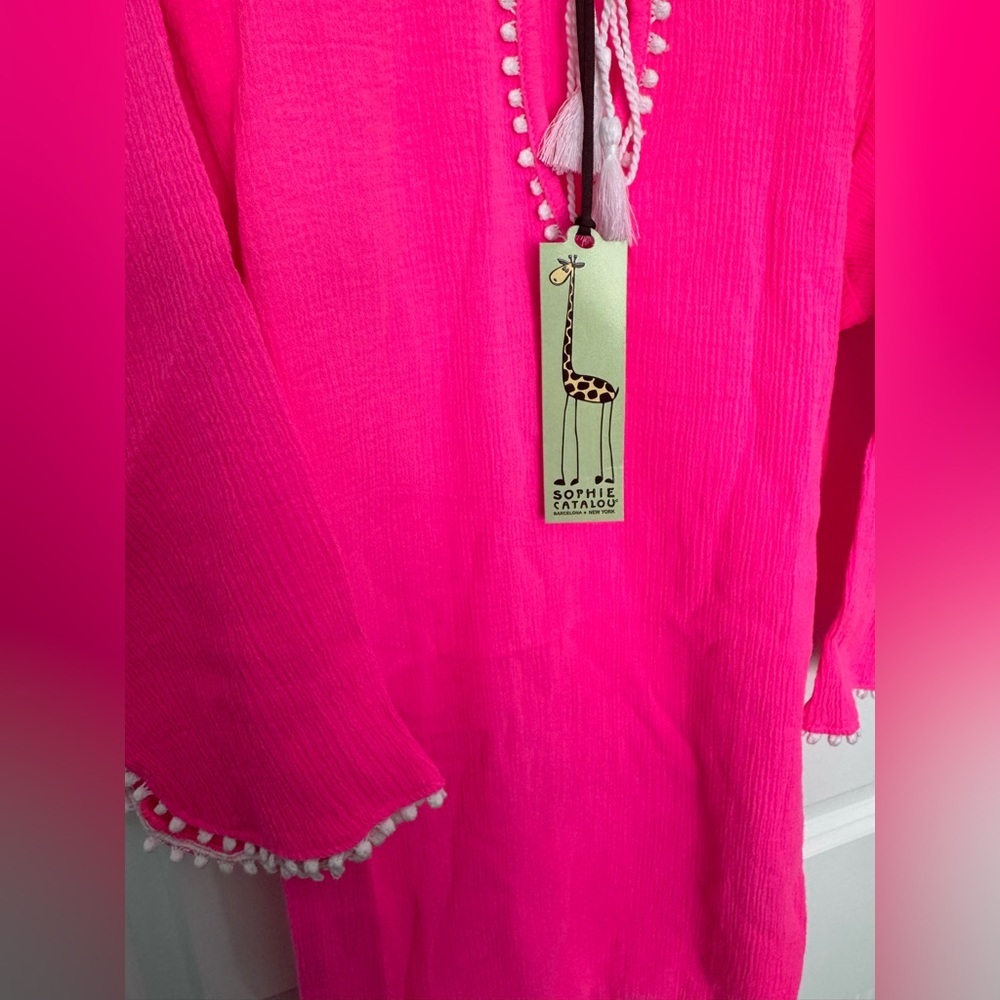 NWT Sophie Catalou Girls Hot Pink Tunic Cover Up Size 7 - Picture 3 of 6